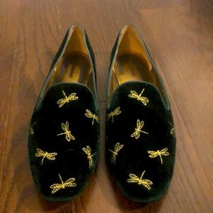 Ann Taylor Velvet Loafers with Gold Embroidery